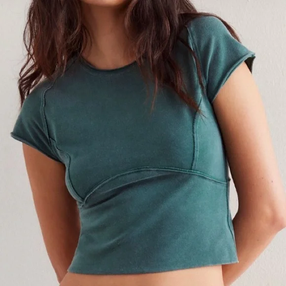 💚New! Small Free People The Protagonist Tee Shirt Top cropped cap sleeve Women - Picture 1 of 4